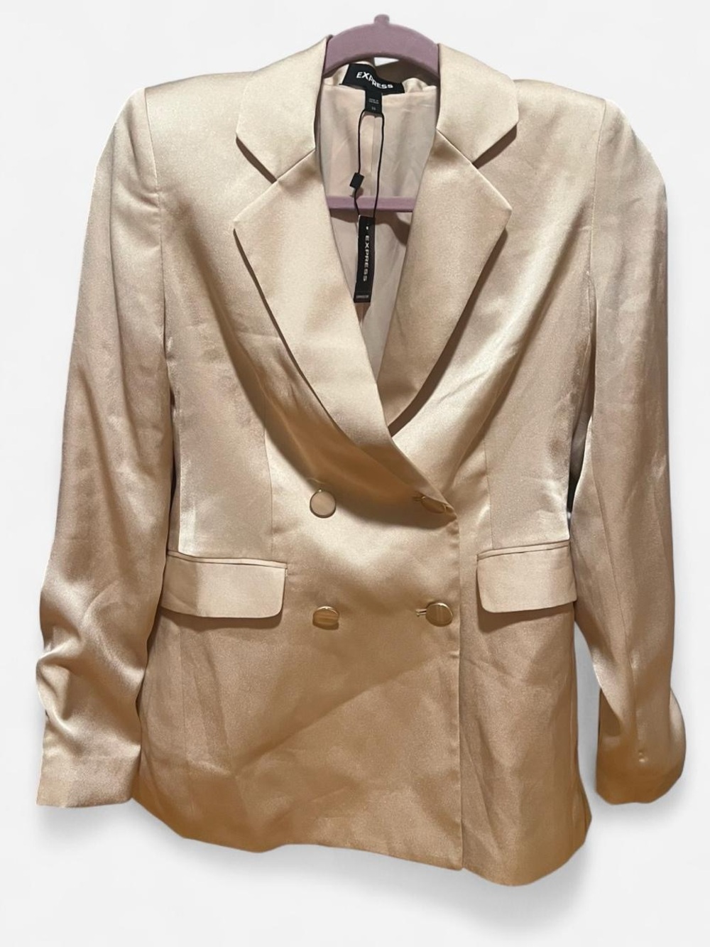 Express Satin Double-Breasted Blazer in Champagne Gold
